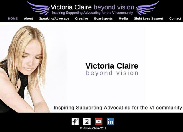 Image Description: A screen capture of Victoria's website's homepage which includes a gorgeous picture of her.